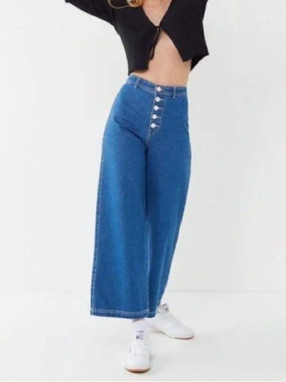 BDG Super Wide Leg Exposed Button Fly Cropped High Waisted Flare Jeans - 28 - Picture 6 of 14